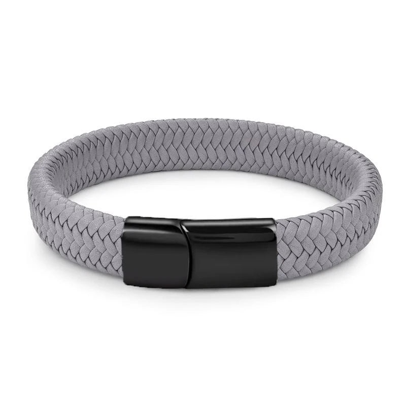 Mode Einfache Weiße Leder Geflecht Armband Edelstahl Schnalle Verschlüsse für Männer Handgemachte Armreif Großhandel Charme Schmuck Geschenk