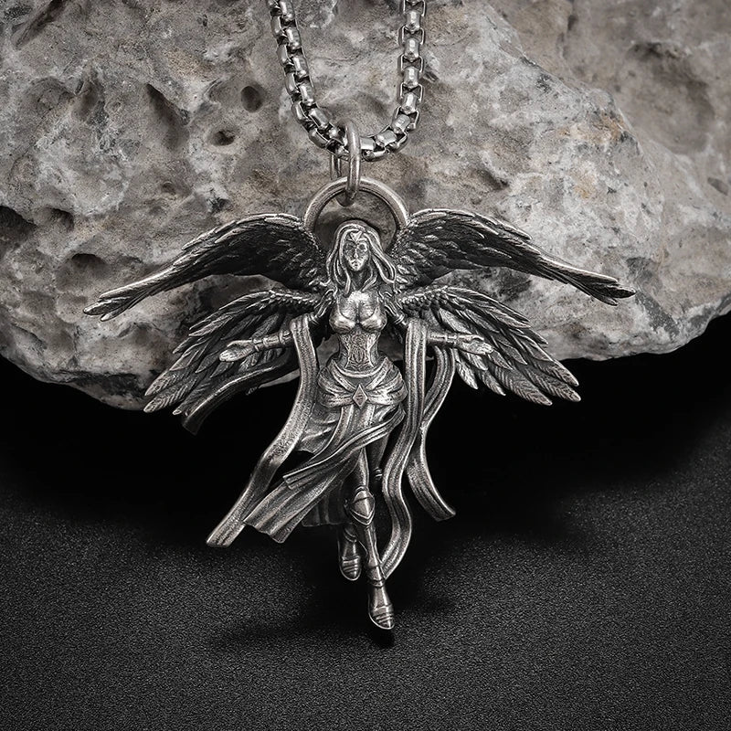 Modische vier geflügelte Göttin Mädchen Anhänger Halskette Retro Punk Glück Amulett Schmuck Geschenk für Männer und Frauen