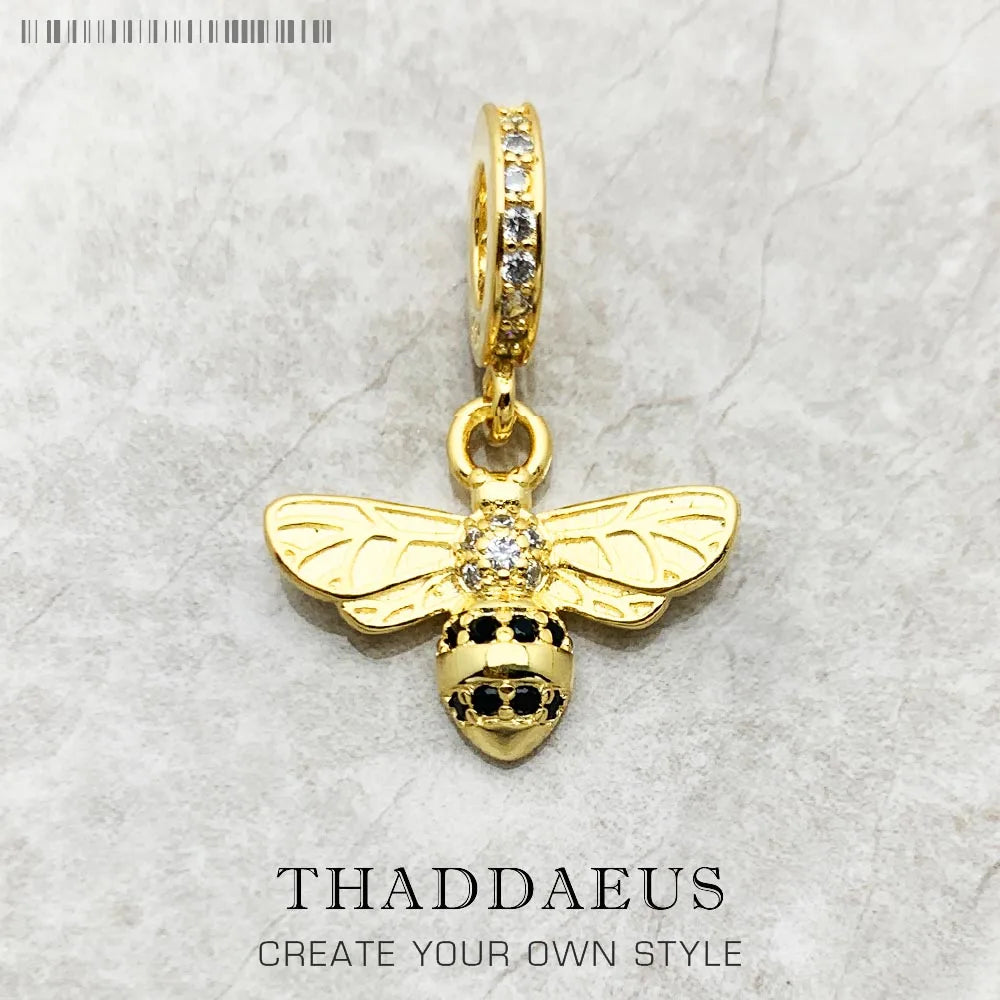 925 Sterling Silber Schöne Gold Farbe Bee Tier Anhänger Charme Für Frauen Männer Edlen Schmuck