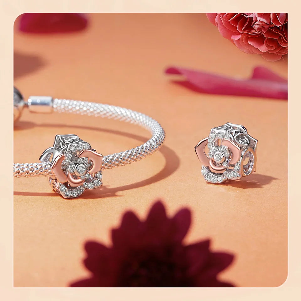 WOSTU Muttertags-Charm aus 925er-Sterlingsilber mit Rosenblüten-Anhänger, Baum des Lebens, Herzperlen, passend für Armbänder, Halsketten, DIY-Geschenk für Mama