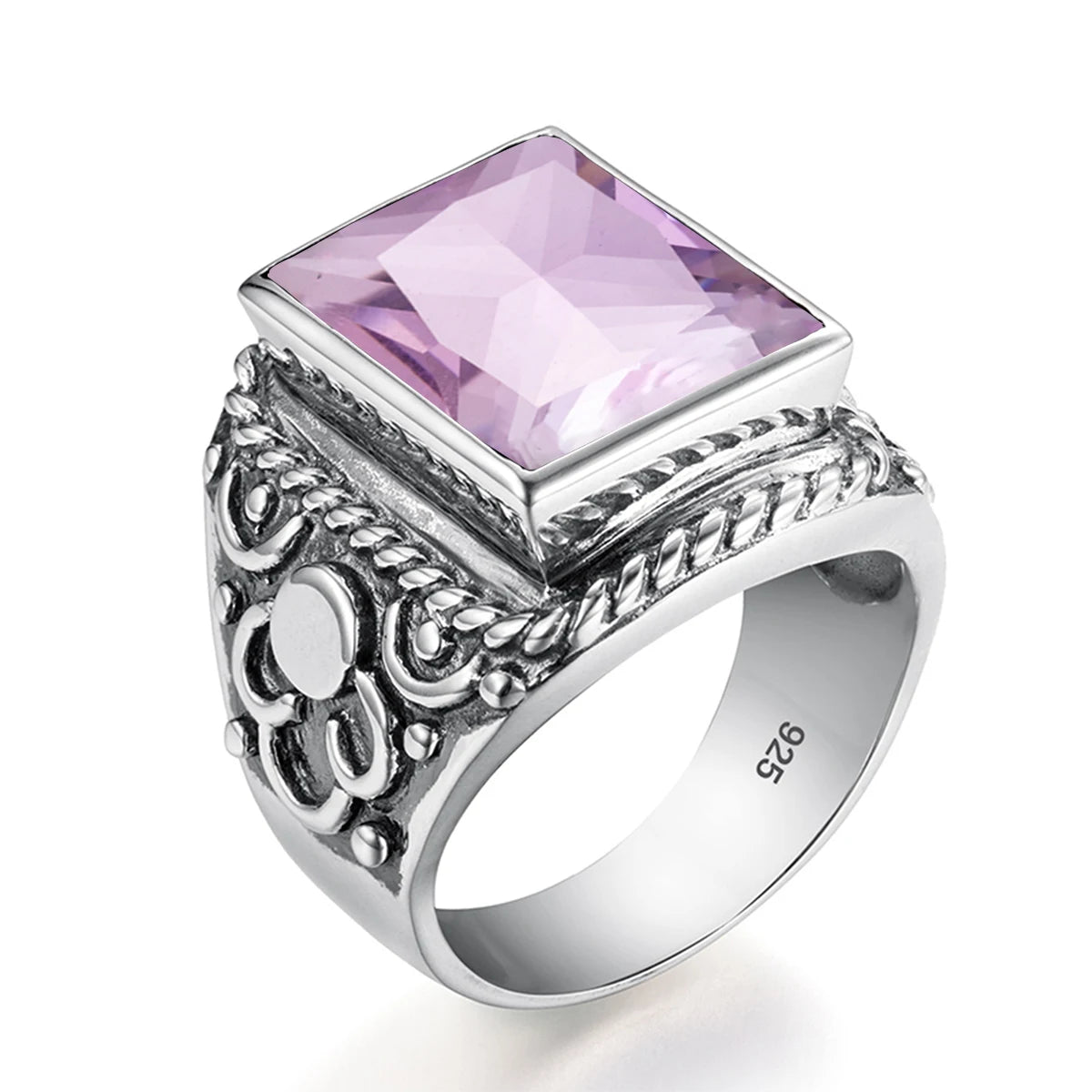 Massive 925er Sterlingsilber dicke Herrenringe Amethyst Vintage Art Deco Revival Vintage männlicher Schmuck Party Geschenk für Ehemann