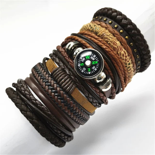 10 Teile/satz Schwarz Wrap Woven Neue Mode Handgemachte Männer Armbänder Männlichen Frauen Leder Armbänder Männer Armreif Großhandel Schmuck Geschenk