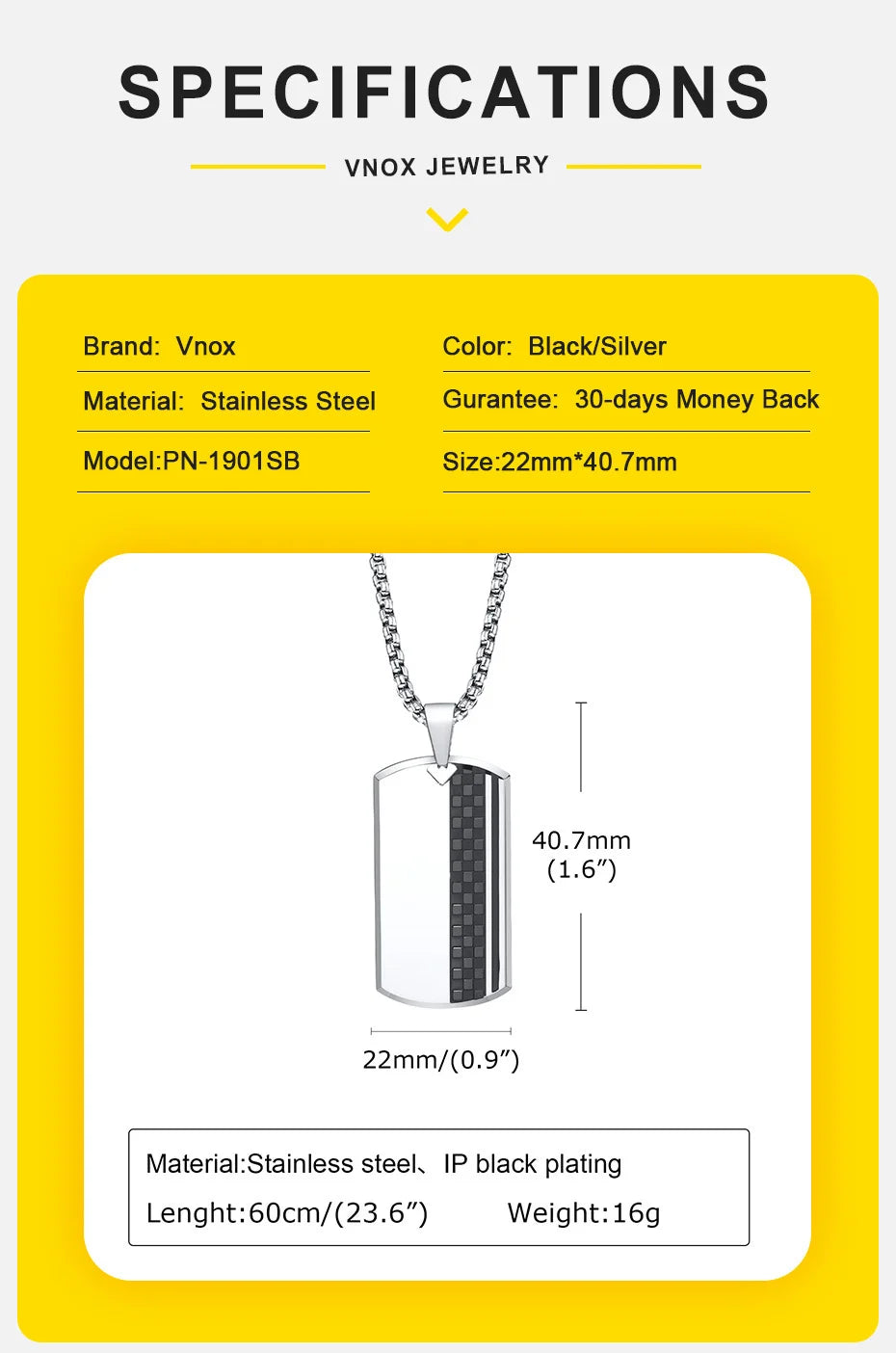 Vnox Herren-Halskette mit Erkennungsmarken-Anhänger aus Edelstahl, geometrische Hundemarken-Halsketten, Geschenk für Ihn, Schmuck