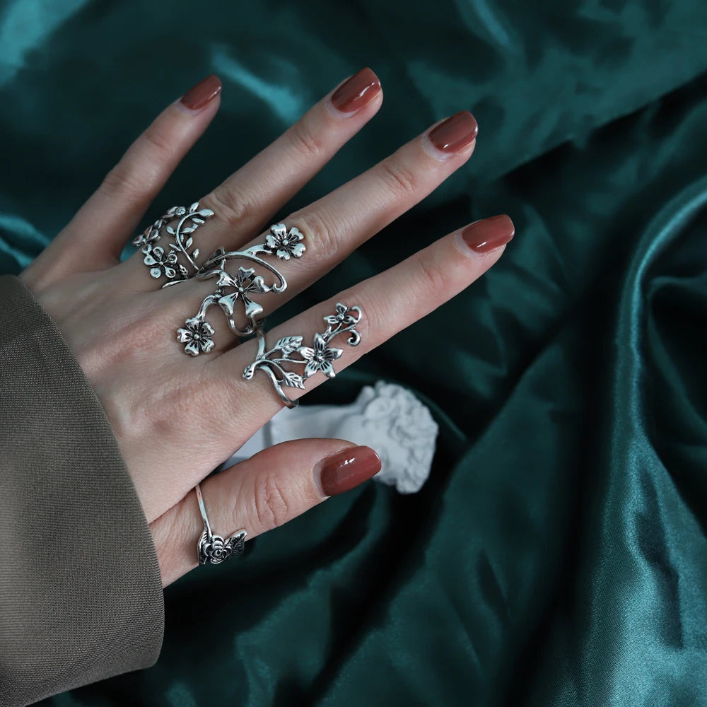 4 Teile/satz Wald Reben Blatt Blume Ring Vintage Punk Antike Geschnitzte Midi Finger Ring Frauen Böhmischen Ringe Für Männer Schmuck geschenke