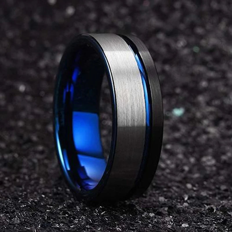 Moderne 8mm Schwarz Titan stahl Ringe für Männer Frauen Nut Facetten Edelstahl Männer Ring Hochzeit Band schmuck Großhandel