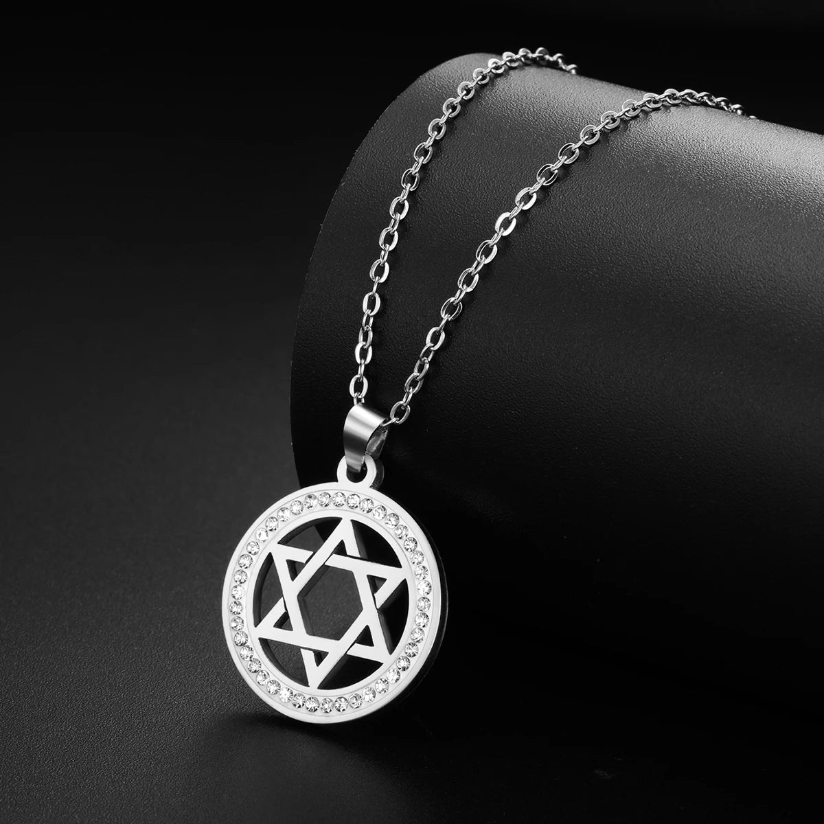 LIKGREAT Stern von David Edelstahl Vintage Halskette klar Zirkon runde Anhänger Halsketten Schmuck Hochzeits geschenk für Frauen Männer