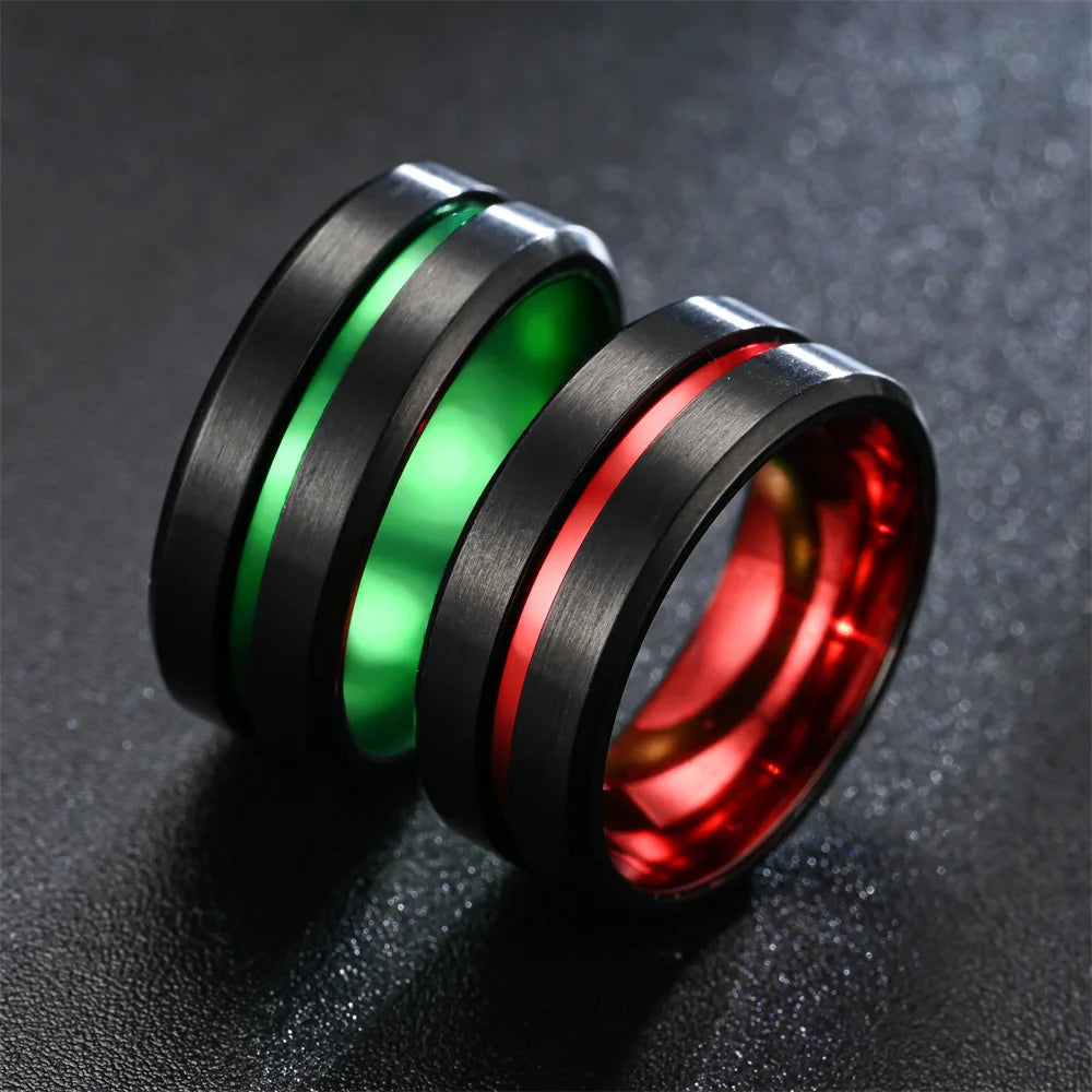 Moderne 8mm Schwarz Titan stahl Ringe für Männer Frauen Nut Facetten Edelstahl Männer Ring Hochzeit Band schmuck Großhandel