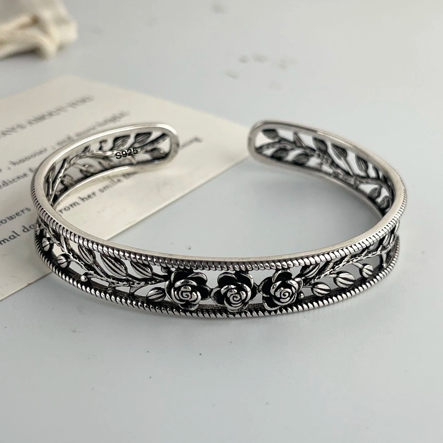 100 % massives 925er Sterlingsilber-Metallarmband für Damen, Vintage, handgefertigt, schlichtes Retro-Blumenkettenarmband, Geburtstagsgeschenk, Party