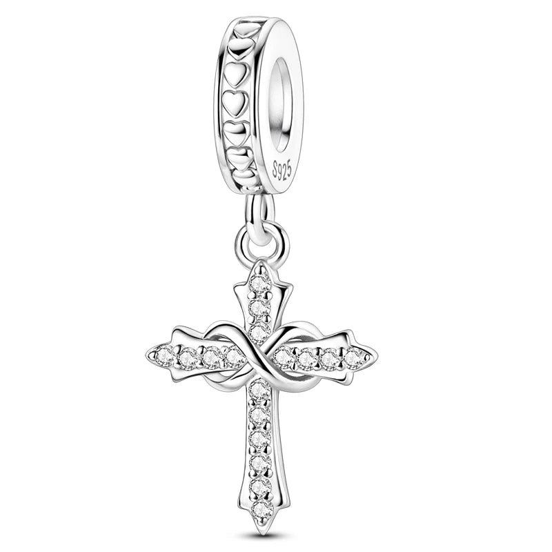 Heißer Verkauf Charms Perlen 925 Sterling Silber Farbe Bogen Kreuz Lebensbaum Perlen Fit DIY Original Armreif Charme Anhänger Schmuck