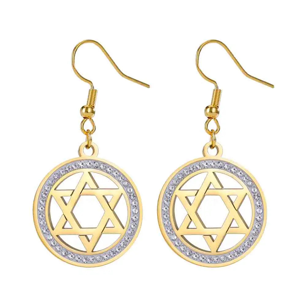 LIKGREAT Stern von David Edelstahl Vintage Halskette klar Zirkon runde Anhänger Halsketten Schmuck Hochzeits geschenk für Frauen Männer