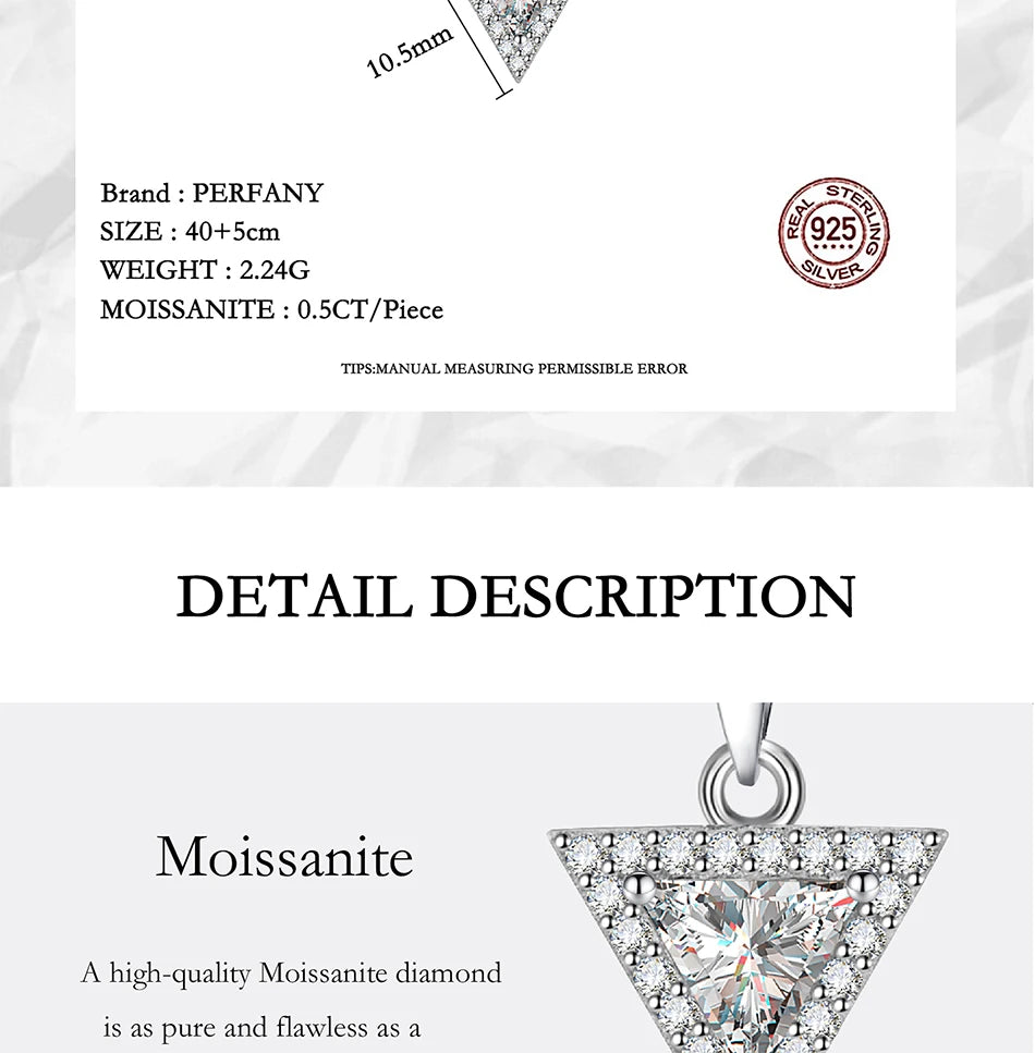 PERFANY 0,5/1CT Dreieckige Moissanit Halskette für Frauen S925 Reinem Silber Labor Diamant Anhänger Mode Schmuck Party Geschenk