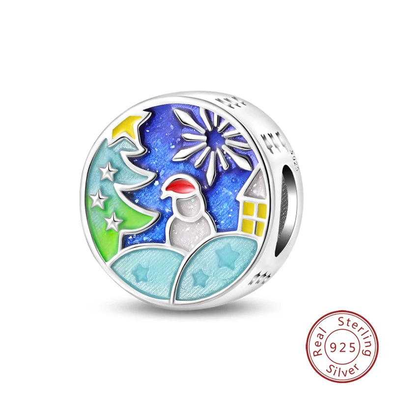 Winter-Charm, Original-Charm-Anhänger aus 925er-Sterlingsilber, Schneeflocke, Schneemann, Pinguin, für Frauen, feiner DIY-Geburtstagsschmuck, Geschenke