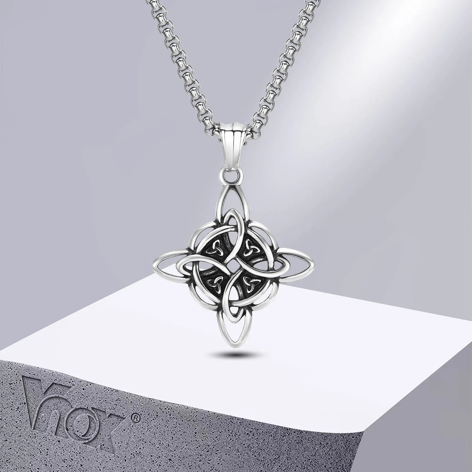 Vnox Vintage keltische Knoten-Halsketten für Männer und Frauen, nordischer Nord-Eur-Amulett-Anhänger aus Edelstahl, Triquetra-Hexenknoten-Kragen