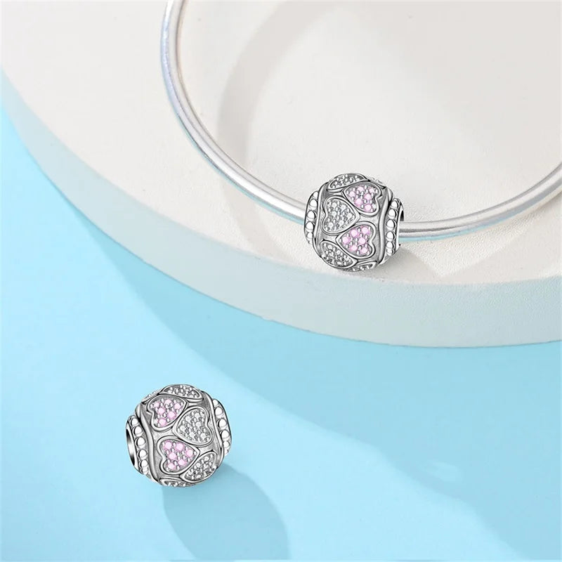 Rosa Charms aus 925er-Sterlingsilber, Perlen, Schmetterling, Parfümflasche, Krone, herzförmiger Zirkon, Charms für Frauen, feiner DIY-Schmuck, Geschenke