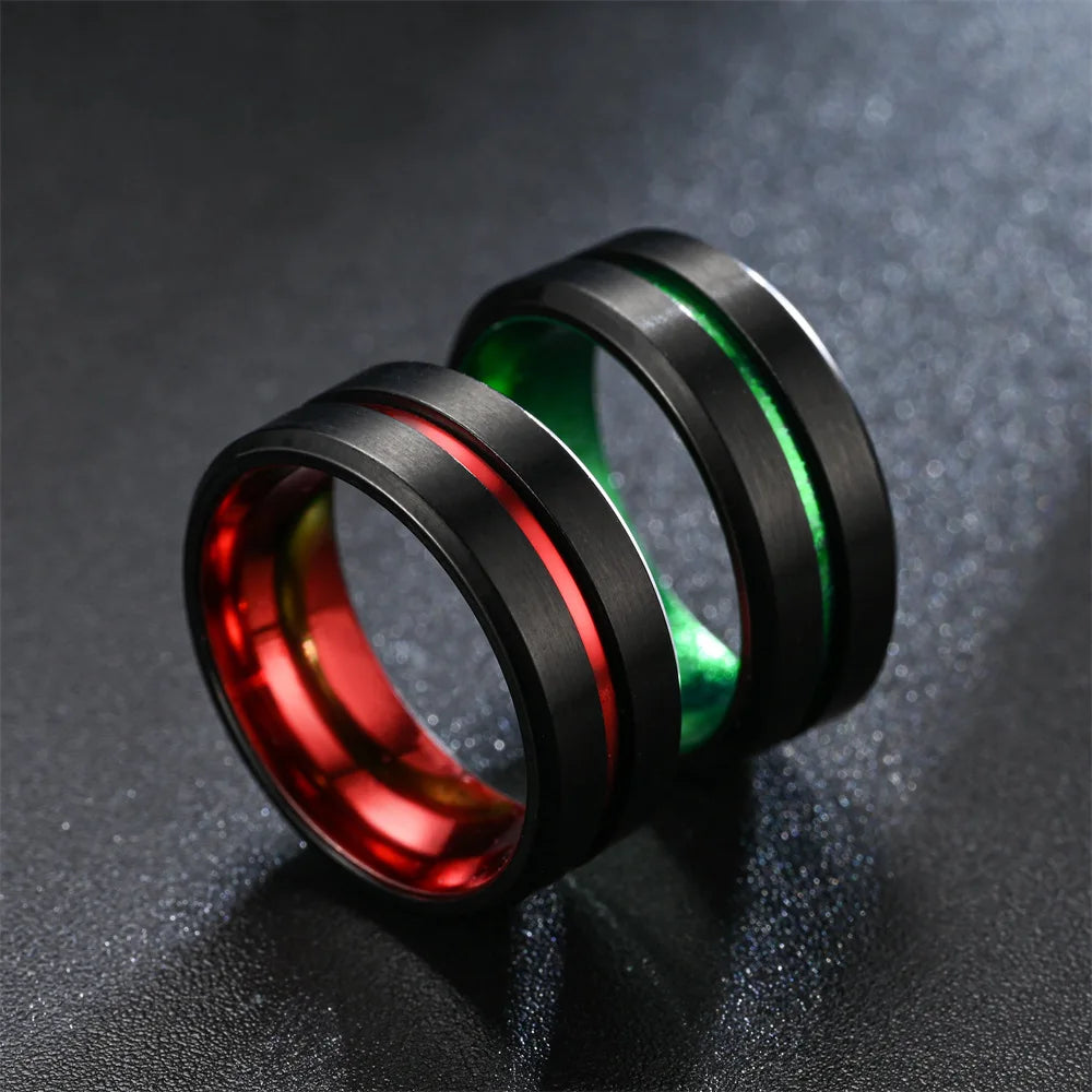 Moderne 8mm Schwarz Titan stahl Ringe für Männer Frauen Nut Facetten Edelstahl Männer Ring Hochzeit Band schmuck Großhandel