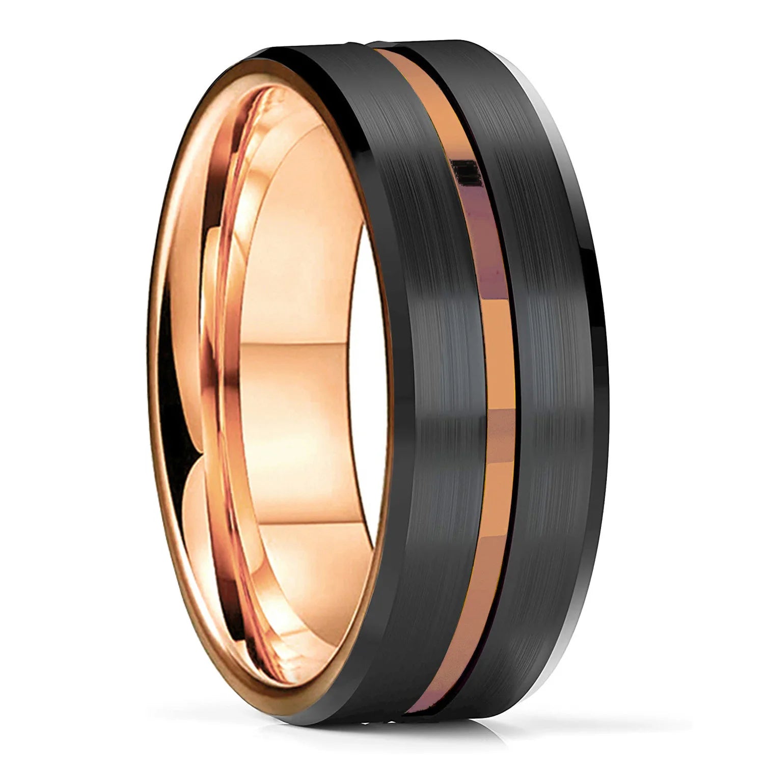 Moderne 8mm Schwarz Titan stahl Ringe für Männer Frauen Nut Facetten Edelstahl Männer Ring Hochzeit Band schmuck Großhandel