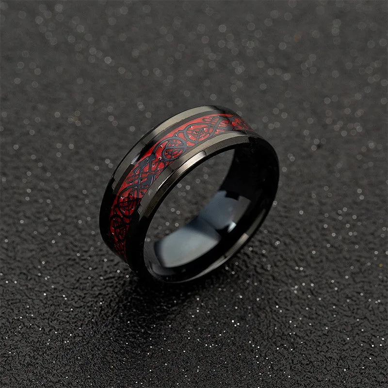 20 Farben Herrenschmuck Rot Blau Schwarz Drache Inlay Comfort Fit Edelstahlringe für Hochzeit Breite 8 mm