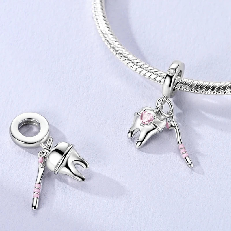 Rosa Charms aus 925er-Sterlingsilber, Perlen, Schmetterling, Parfümflasche, Krone, herzförmiger Zirkon, Charms für Frauen, feiner DIY-Schmuck, Geschenke