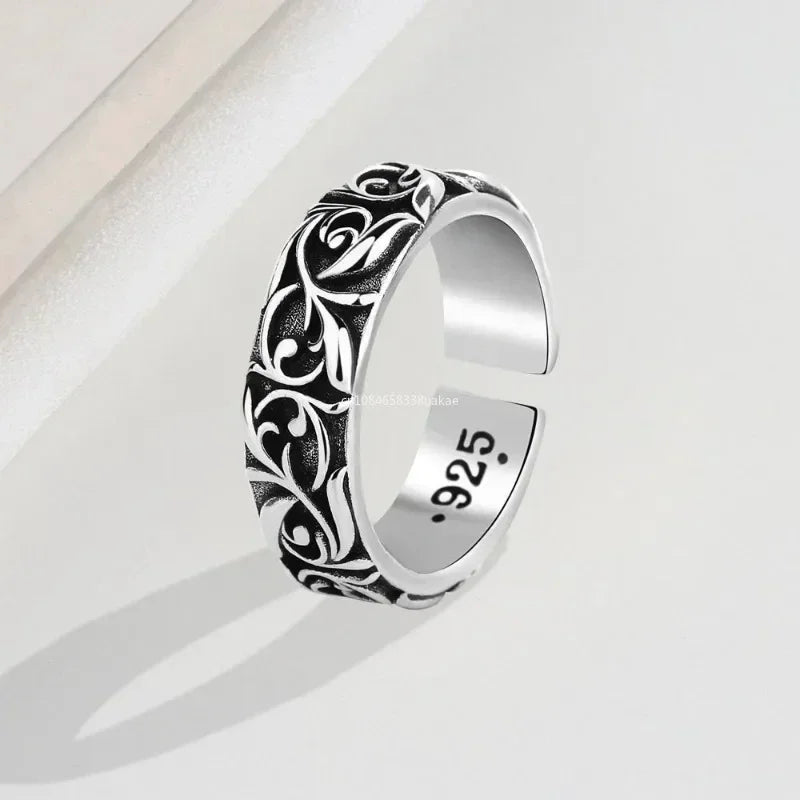 Retro Ewiger Rebe Ring Silber Farbe Punk Gothic Vintage Offener Ring für Männer Frauen Handgefertigter Designer-Schmuck Unisex-Accessoires