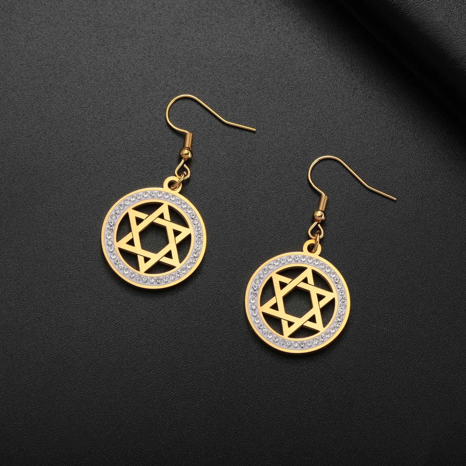 LIKGREAT Stern von David Edelstahl Vintage Halskette klar Zirkon runde Anhänger Halsketten Schmuck Hochzeits geschenk für Frauen Männer