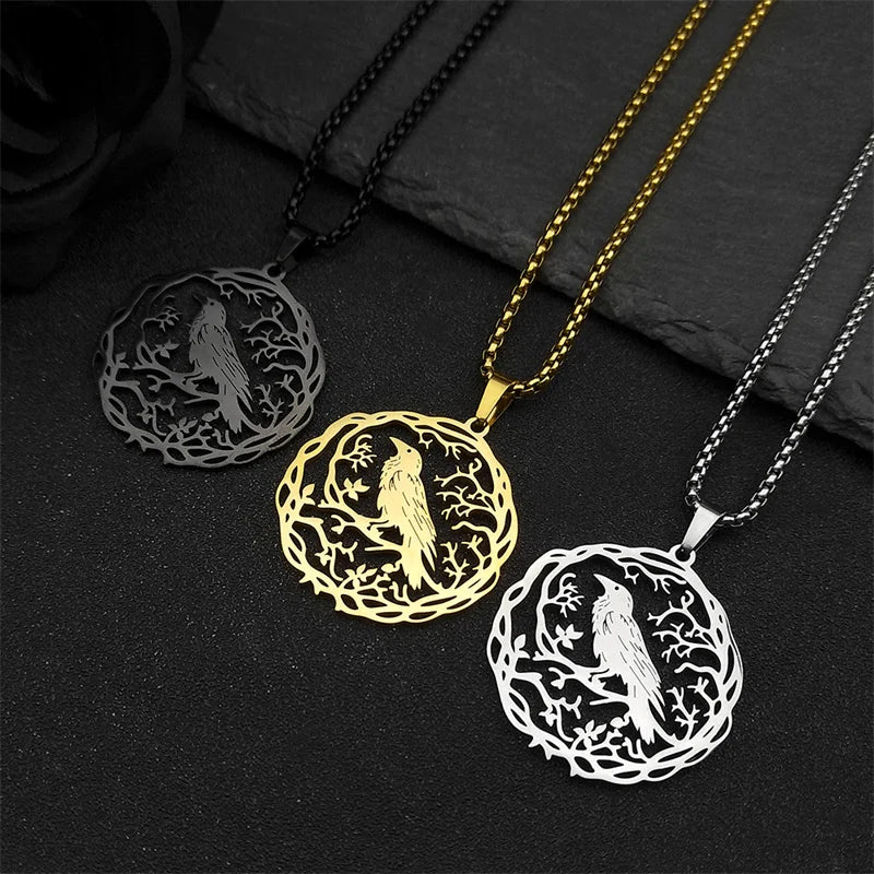 Hohle Krähe Rabe Vögel Anhänger Halskette Frauen Männer Edelstahl Schwarz Farbe Liebe Blume des Lebens Ritter Kette Schmuck Geschenke