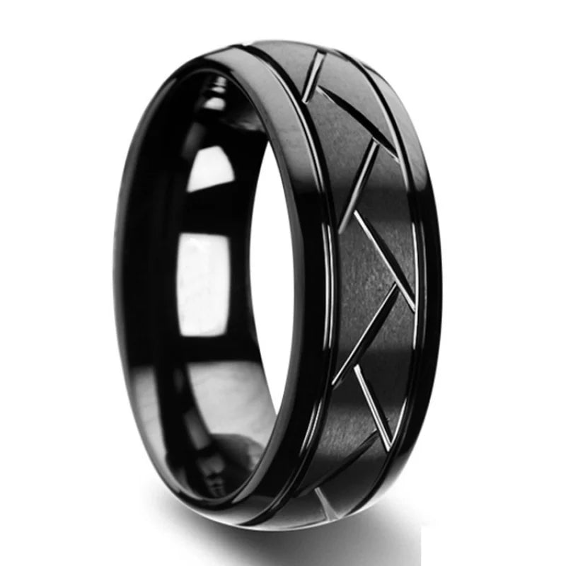 Moderne 8mm Schwarz Titan stahl Ringe für Männer Frauen Nut Facetten Edelstahl Männer Ring Hochzeit Band schmuck Großhandel