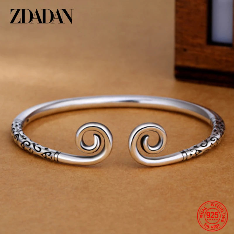 Zdadan Sterling Silber Vintage offene Manschette Armband Armreif für Frauen Männer Modeschmuck