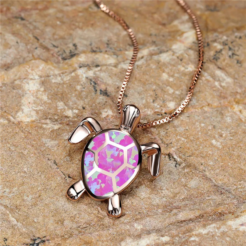Grüne Feueropal Stein Halskette Niedliche Kleine Schildkröte Anhänger Halsketten Für Frauen Vintage Gold Farbe Kette Halskette Hochzeit Schmuck