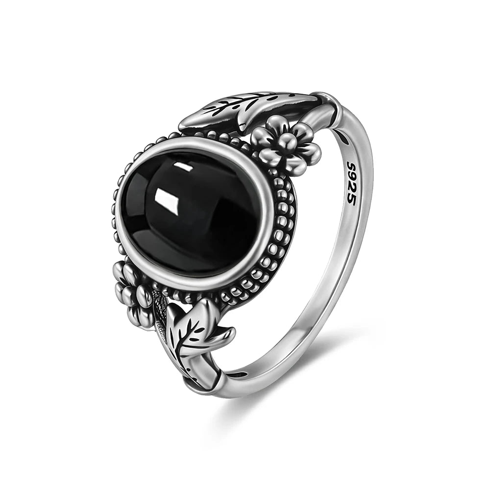 Vintage-Ring aus 925er Silber, natürlicher schwarzer Onyx-Ring, kreisförmiger Denier-Typ, Pferdeauge-Design, Geschenk, edler Schmuck, schwarzer Ring für Männer und Frauen