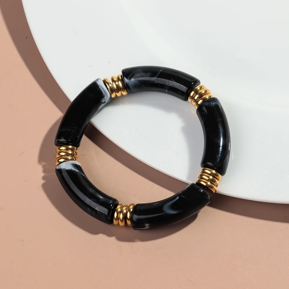 Vintage klobige Bambus-Ellenbogen-Acryl-Armbänder für Damen und Herren, Rock, Punk, Stretch, großes gebogenes Rohr, Stapel-Armreif, Paar-Schmuck, Geschenke