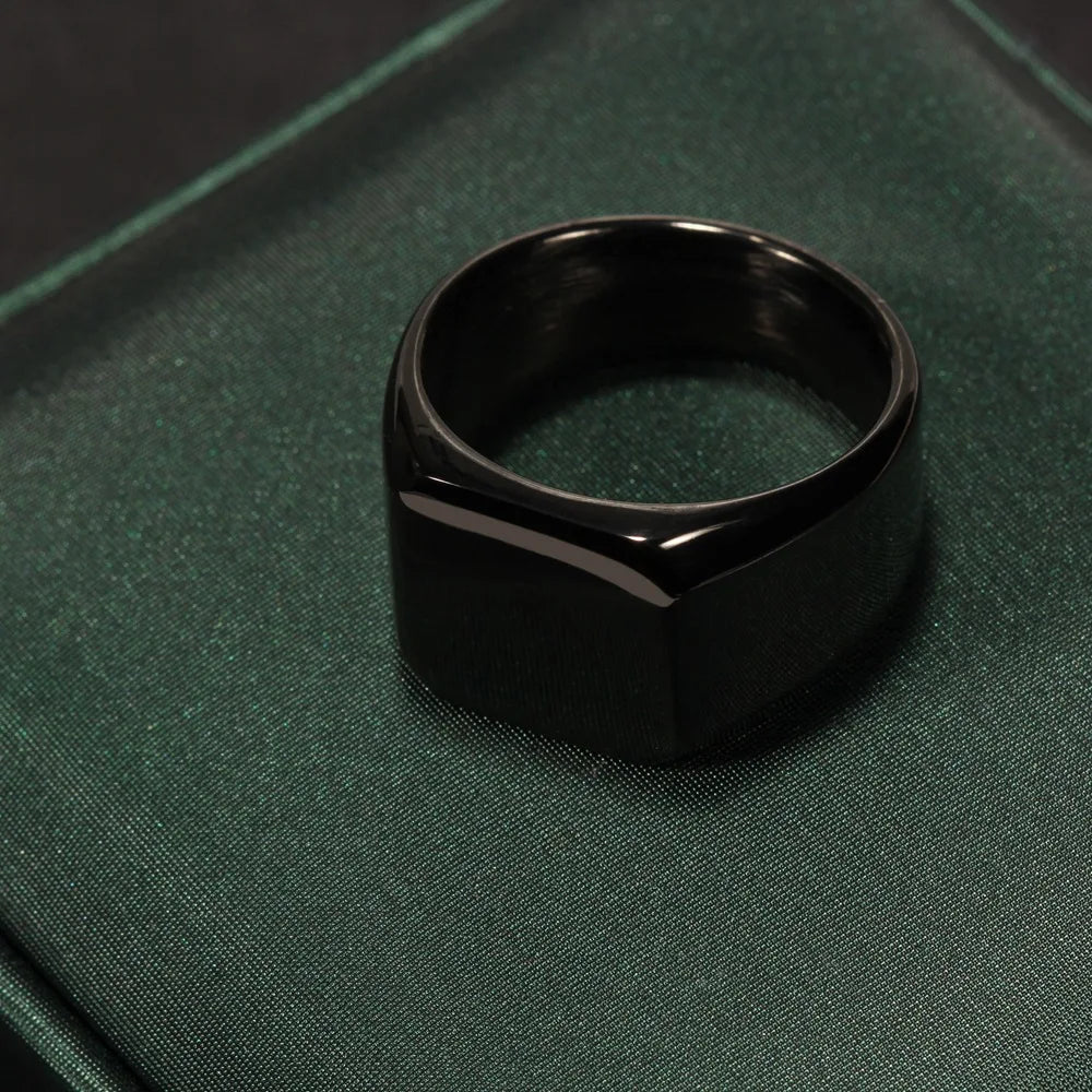 316L Edelstahl Quadrat Signet Ring Für Männer Männlich Finger Schmuck Zubehör Antioxidans Anti-stress Ring