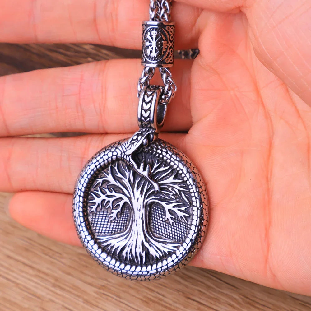 Nordic Viking Baum des Lebens Anhänger Halskette Edelstahl Vintage Viking Yggdrasil Ourobles Halskette Männer Skandinavischen Schmuck