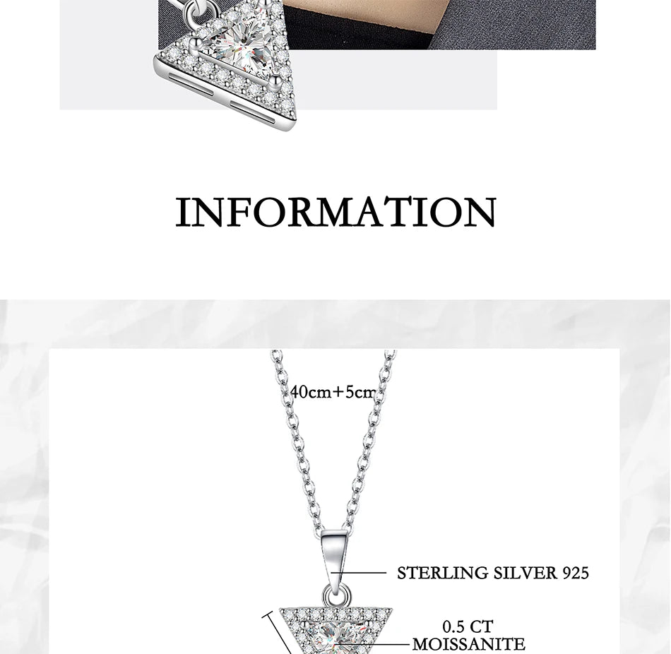 PERFANY 0,5/1CT Dreieckige Moissanit Halskette für Frauen S925 Reinem Silber Labor Diamant Anhänger Mode Schmuck Party Geschenk