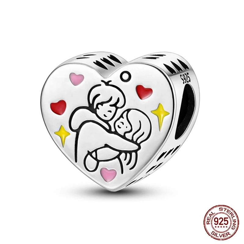 Charms aus 925er-Sterlingsilber, romantische Herz-Serie, Perlen, passend für Qikaola 925 Original-Armbänder, DIY-Schmuck zum Muttertag, Geschenke