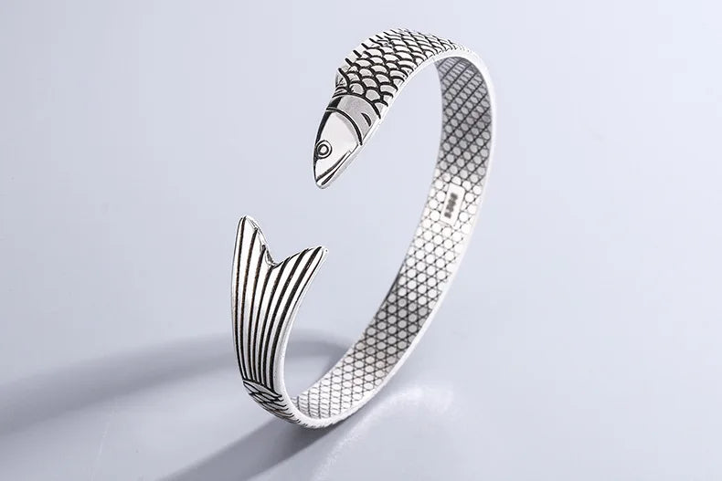 Neue kreative Mode Persönlichkeit Glück Glück Transfer Drachen Armbänder 925 Sterling Silber Schmuck Fisch Armreifen TYB110
