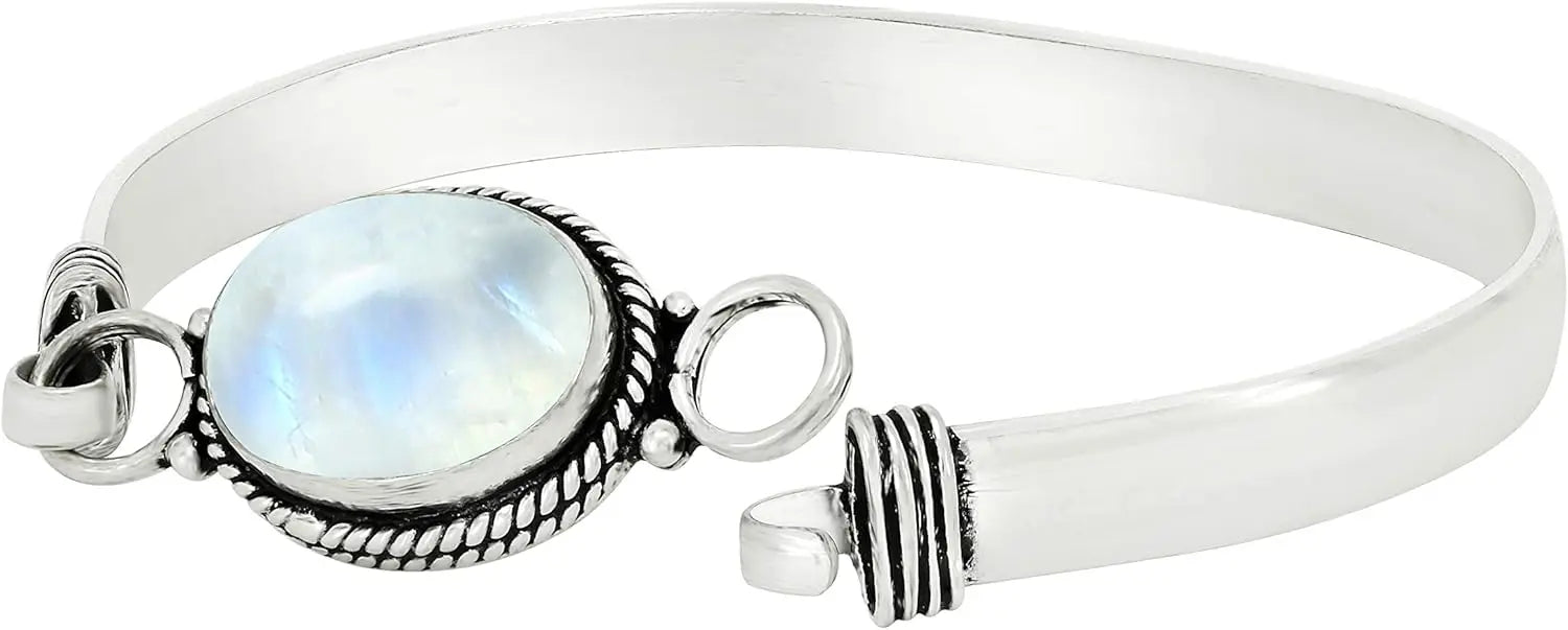 Vintage-Armreif aus 925er Silber, natürlicher ovaler Mondstein, handgefertigter Armreif mit Geburtsstein, Geschenke, edler Schmuck für Damen und Herren