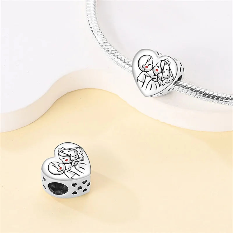 Charms aus 925er-Sterlingsilber, romantische Herz-Serie, Perlen, passend für Qikaola 925 Original-Armbänder, DIY-Schmuck zum Muttertag, Geschenke
