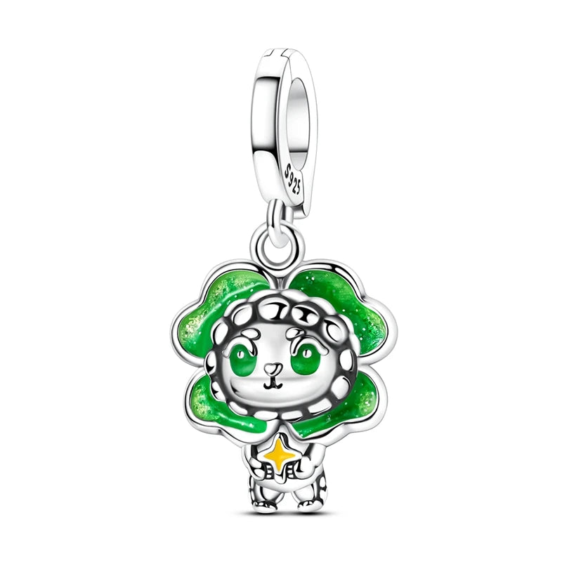 Neu im 925er-Sterlingsilber, grüne Charms, Perlen, Frosch, Kleeblatt, Schildkröte, Anhänger, Schmuck, passend für Original-925-Armbänder für Frauen, DIY-Geschenk