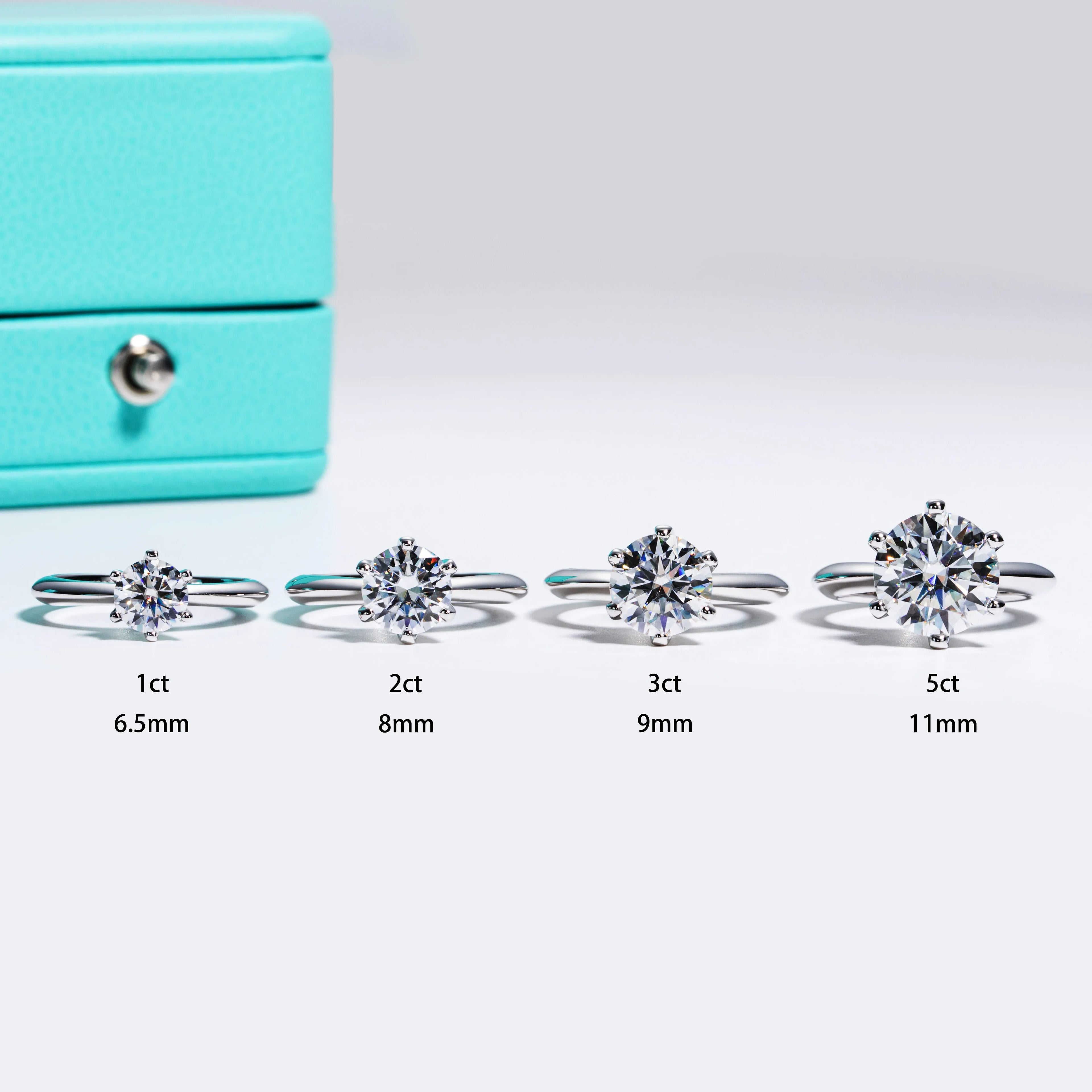 AnuJewel 1ct 2ct 3ct 5ct D Farbe Moissanit Verlobungsring für Frauen 925 Sterling Silber Vergoldet Solitär Ringe Großhandel