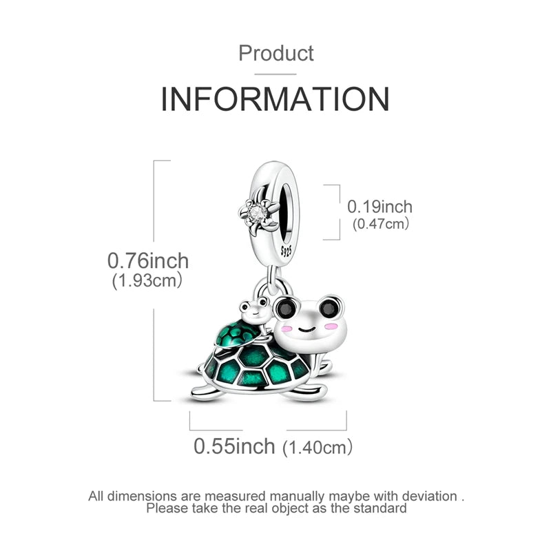 Neu im 925er-Sterlingsilber, grüne Charms, Perlen, Frosch, Kleeblatt, Schildkröte, Anhänger, Schmuck, passend für Original-925-Armbänder für Frauen, DIY-Geschenk
