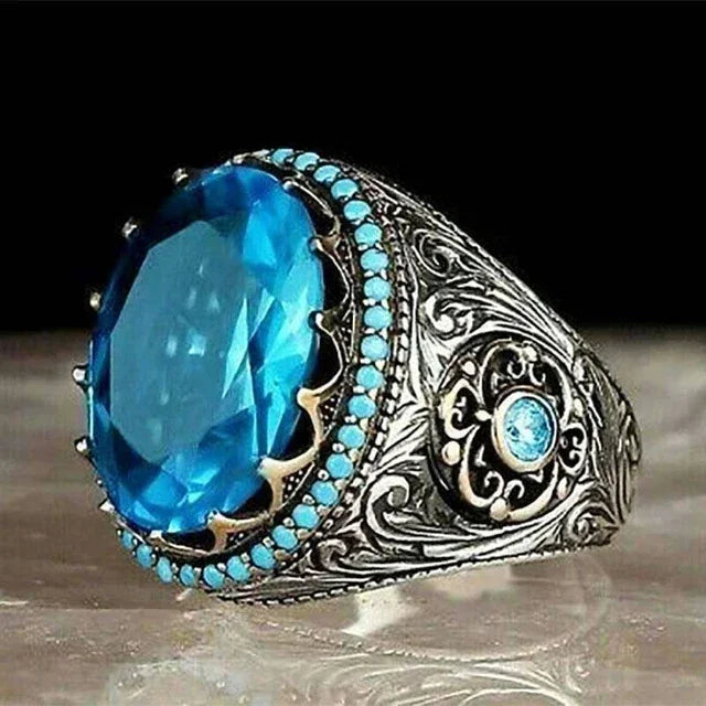 Europäischer und amerikanischer eingelegter Smaragd-Herrenring Türkei Retro dominanter Persönlichkeitsring, um den Bankett-Party-Schmuck teilzunehmen