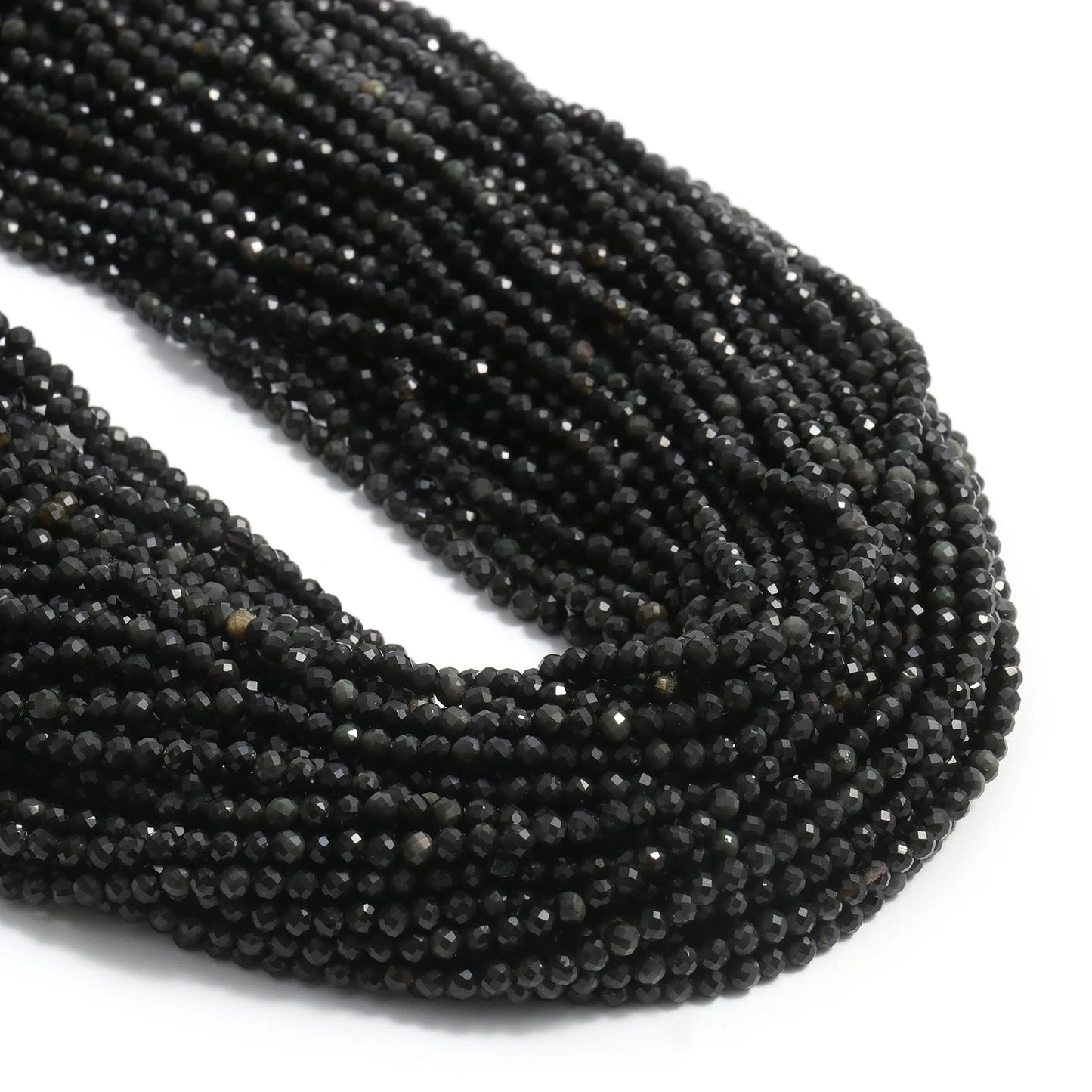 2 3 4 mm facettierte natürliche schwarze Obsidian-Perlen, runde lose Perlen, DIY-Taillenkette, Perlen, Halskette, Armband, Schmuckzubehör