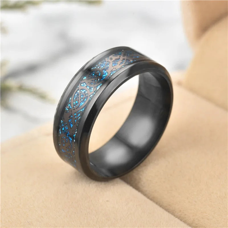 20 Farben Herrenschmuck Rot Blau Schwarz Drache Inlay Comfort Fit Edelstahlringe für Hochzeit Breite 8 mm