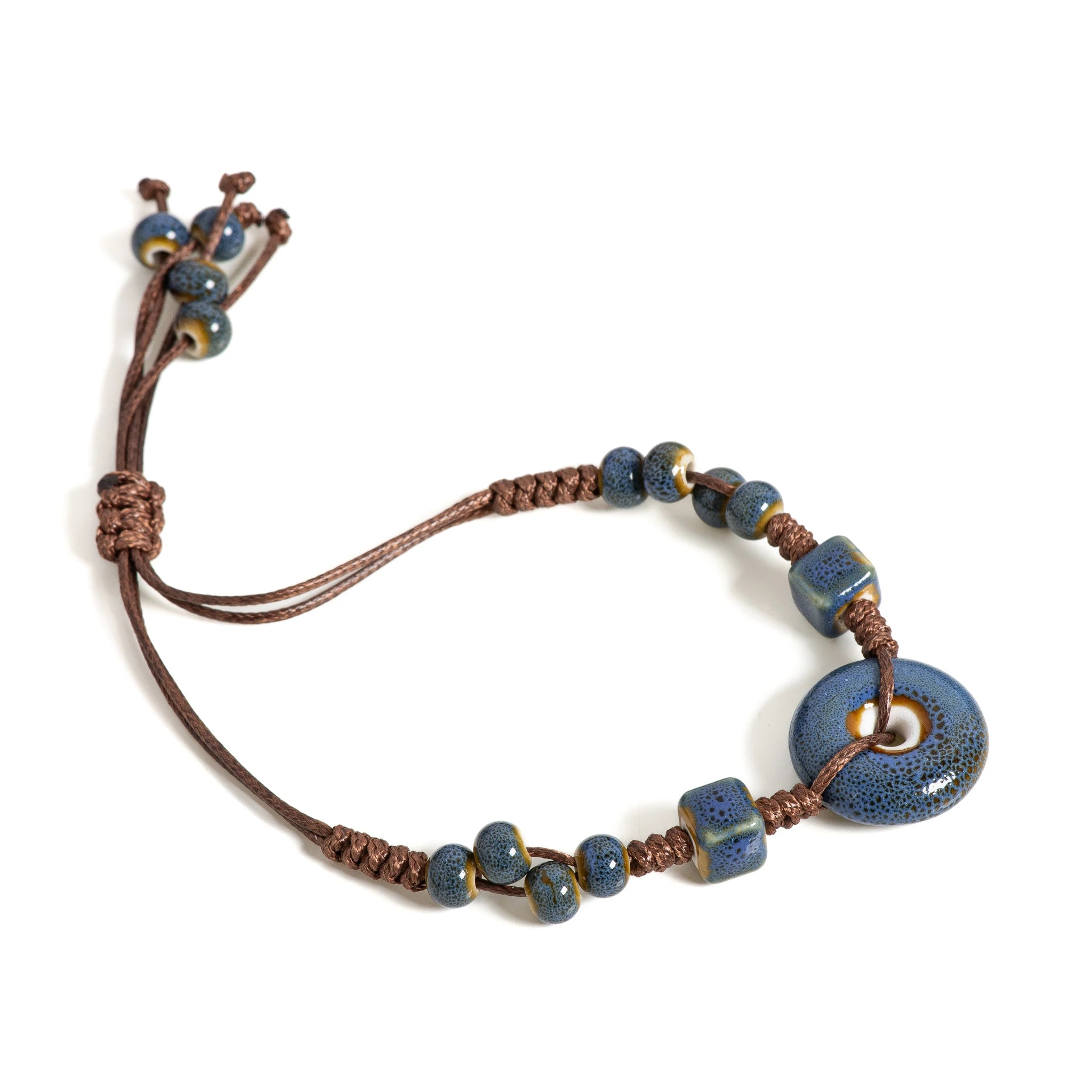 Handgefertigtes glasiertes Keramik-Armband mit Friedensschnalle, verstellbarer Vintage-Boho-Schmuck – S02-013