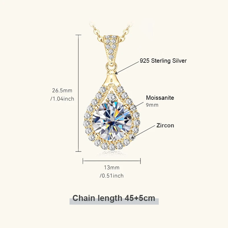 OXTAO 18 Karat Weißgold Moissanit Wassertropfen Halskette Anhänger Damenschmuck Zertifiziertes 925er Sterlingsilber Jubiläumsgeschenk