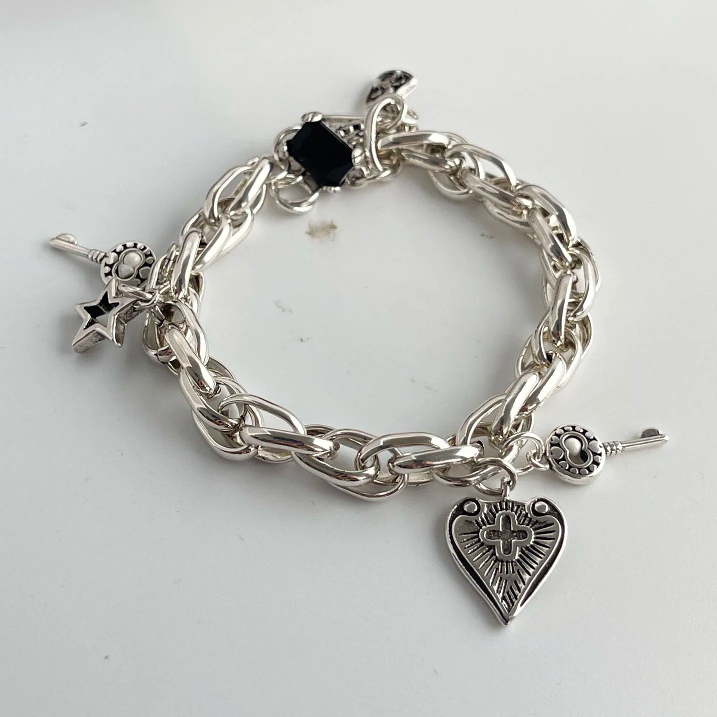 100 % massives 925er-Sterlingsilber-Retro-Armband für Damen und Herren, Vintage, handgefertigt, Vintage-Stil, Herz-Kreuz-Muster-Armband, Geburtstagsgeschenk