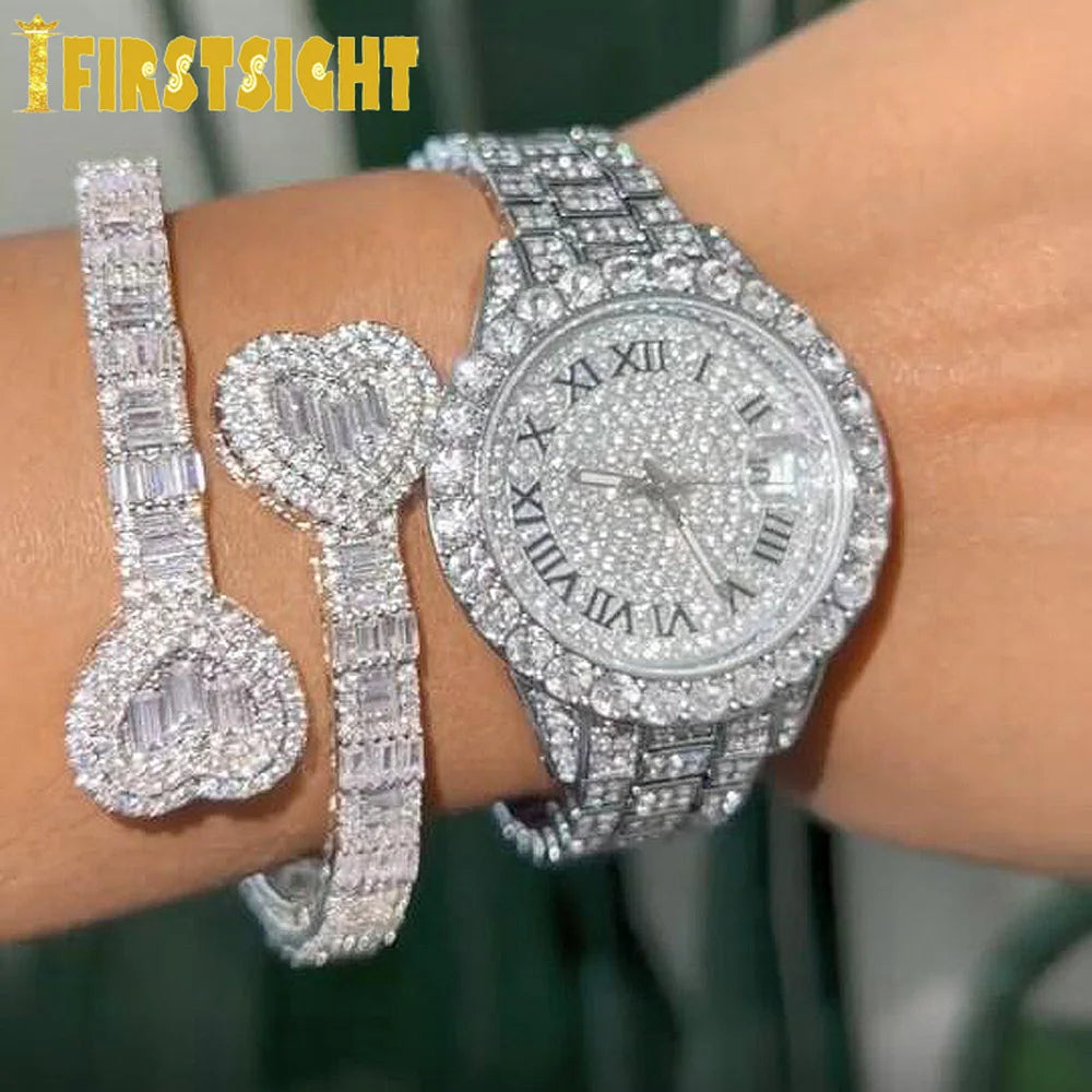 Neue Iced Out Bling Schmetterling Herz Armband Silber Farbe CZ Zirkon Oval Charme Geöffnet Armreif Für Männer Frauen Hiphop Luxus schmuck