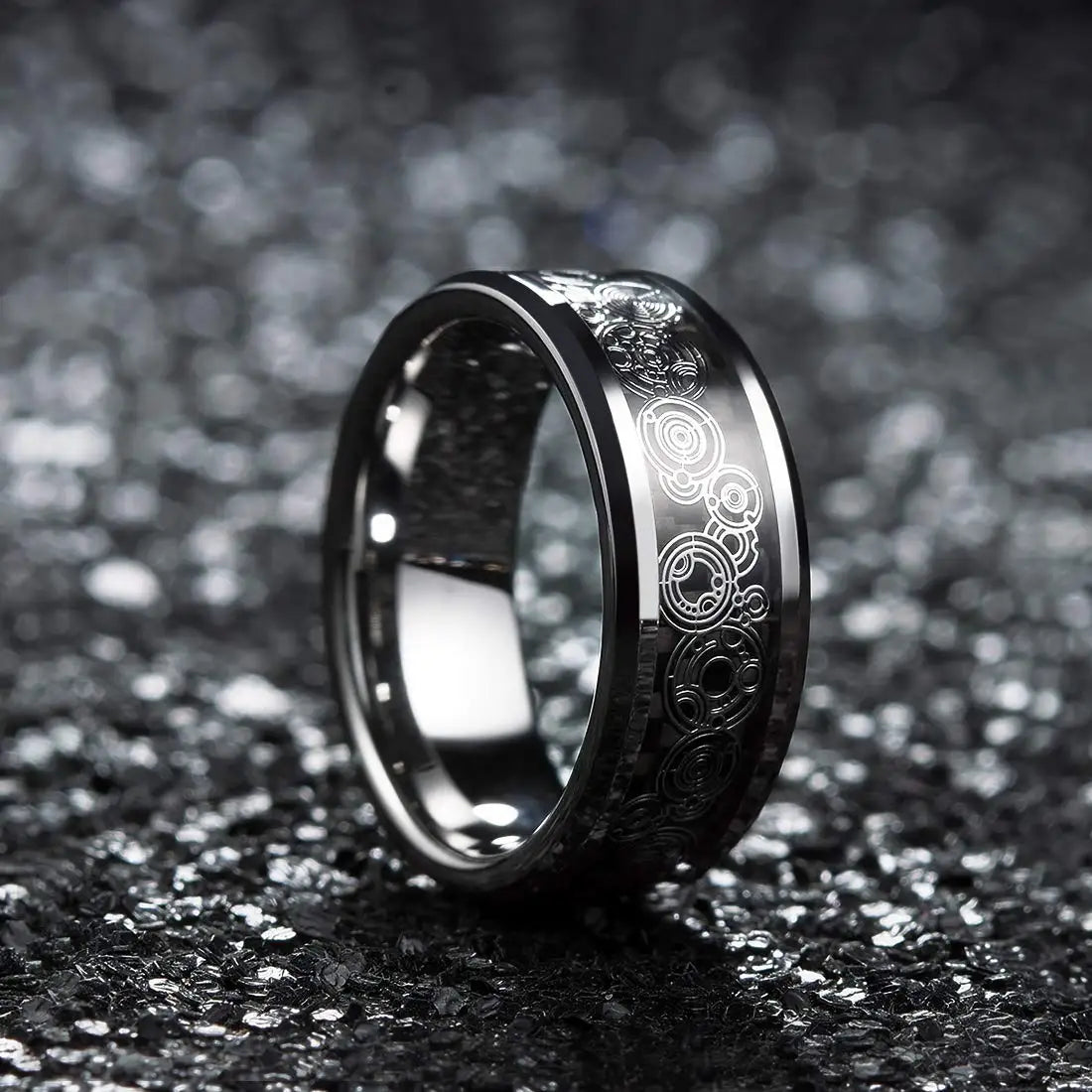 Moderne 8mm Schwarz Titan stahl Ringe für Männer Frauen Nut Facetten Edelstahl Männer Ring Hochzeit Band schmuck Großhandel