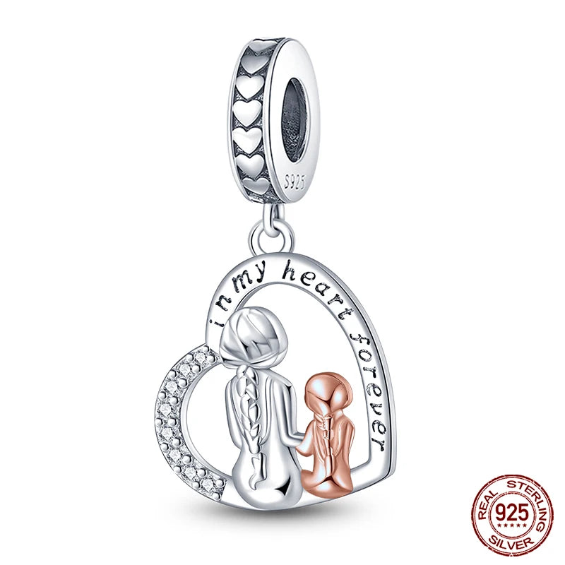 Charms aus 925er-Sterlingsilber, romantische Herz-Serie, Perlen, passend für Qikaola 925 Original-Armbänder, DIY-Schmuck zum Muttertag, Geschenke