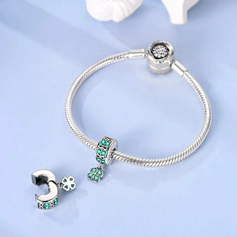 Neu im 925er-Sterlingsilber, grüne Charms, Perlen, Frosch, Kleeblatt, Schildkröte, Anhänger, Schmuck, passend für Original-925-Armbänder für Frauen, DIY-Geschenk